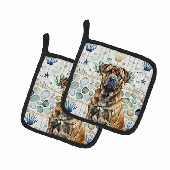 Carolines Treasures 7.5 x 7.5 in. Brindle Boer Boel Coastal Sea Glass Pair of Pot Holders