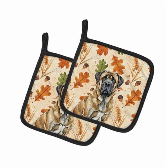 Carolines Treasures  7.5 x 7.5 in. Brindle English Mastiff Heirloom Fall Pair of Pot Holders