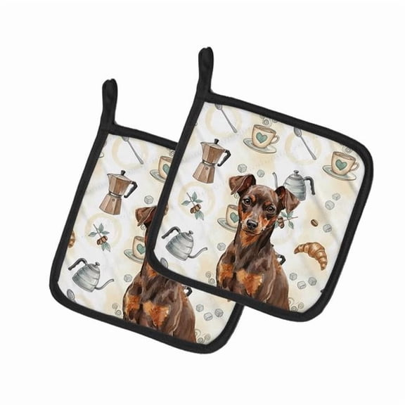Carolines Treasures 7.5 x 7.5 in. Chocolate & Rust Miniature Pinscher Min Pin Coffee Bar Pair of Pot Holders