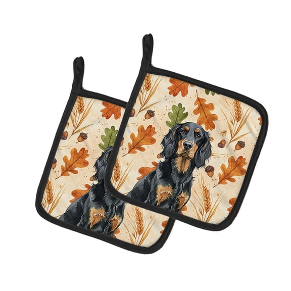 Caroline's Treasures Gordon Setter Heirloom Fall Pair of Pot Holders Pair 7.5x7.5 Quilted Insulated Hot Pads Decorative Kitchen Gift Made in USA