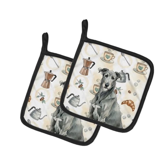 Caroline's Treasures Gray Irish Wolfhound Coffee Bar Pair of Pot Holders Pair 7.5x7.5 Quilted Insulated Hot Pads Decorative Kitchen Gift Made in USA