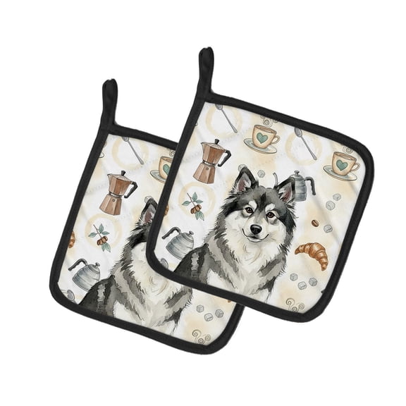 Carolines Treasures  7.5 x 7.5 in. Keeshond Coffee Bar Pair of Pot Holders