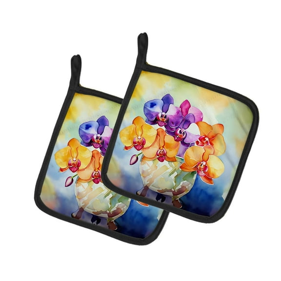 Carolines Treasures 7.5 x 7.5 in. Orchids in Watercolor Pot Holders - Set of 2