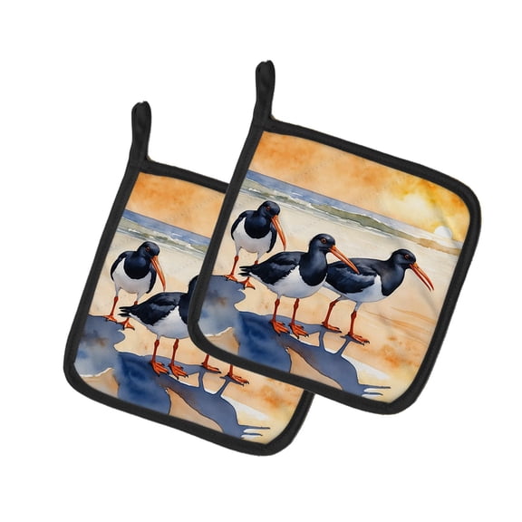 Carolines Treasures DAC7523PTHD 7.5 x 7.5 in. Oystercatchers Foraging Pot Holders - Set of 2