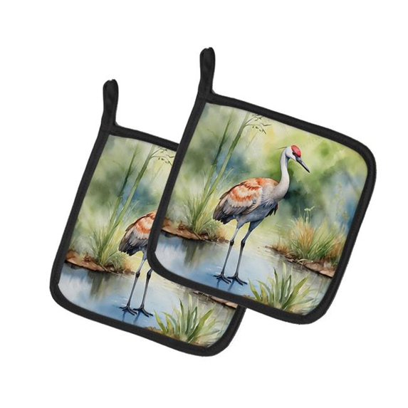 Carolines Treasures DAC7479PTHD 7.5 x 7.5 in. Sandhill Crane Pot Holders - Set of 2