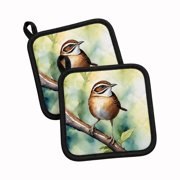 Caroline's Treasures South Carolina Wren Pair of Pot Holders Kitchen Heat Resistant Pot Holders Sets Oven Hot Pads for Cooking Baking BBQ, 7 1/2 x 7 1/2