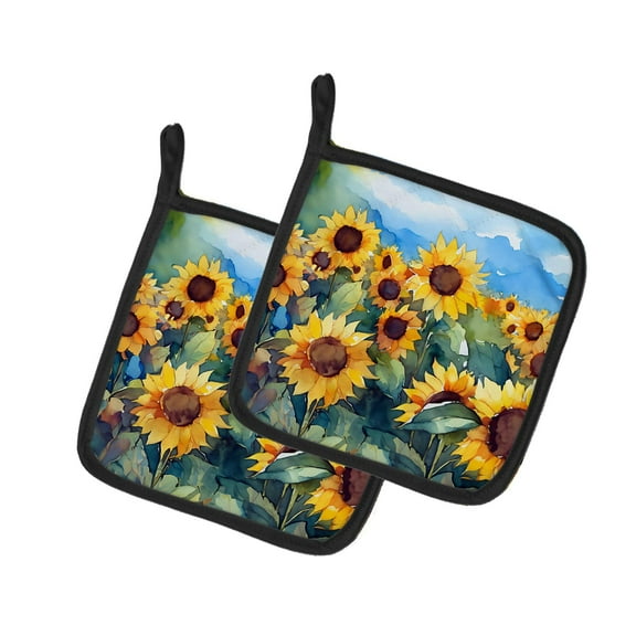 Carolines Treasures 7.5 x 7.5 in. Sunflowers in Watercolor Pot Holders - Set of 2