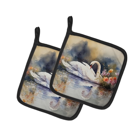 Carolines Treasures 7.5 x 7.5 in. Swan Pot Holders - Set of 2