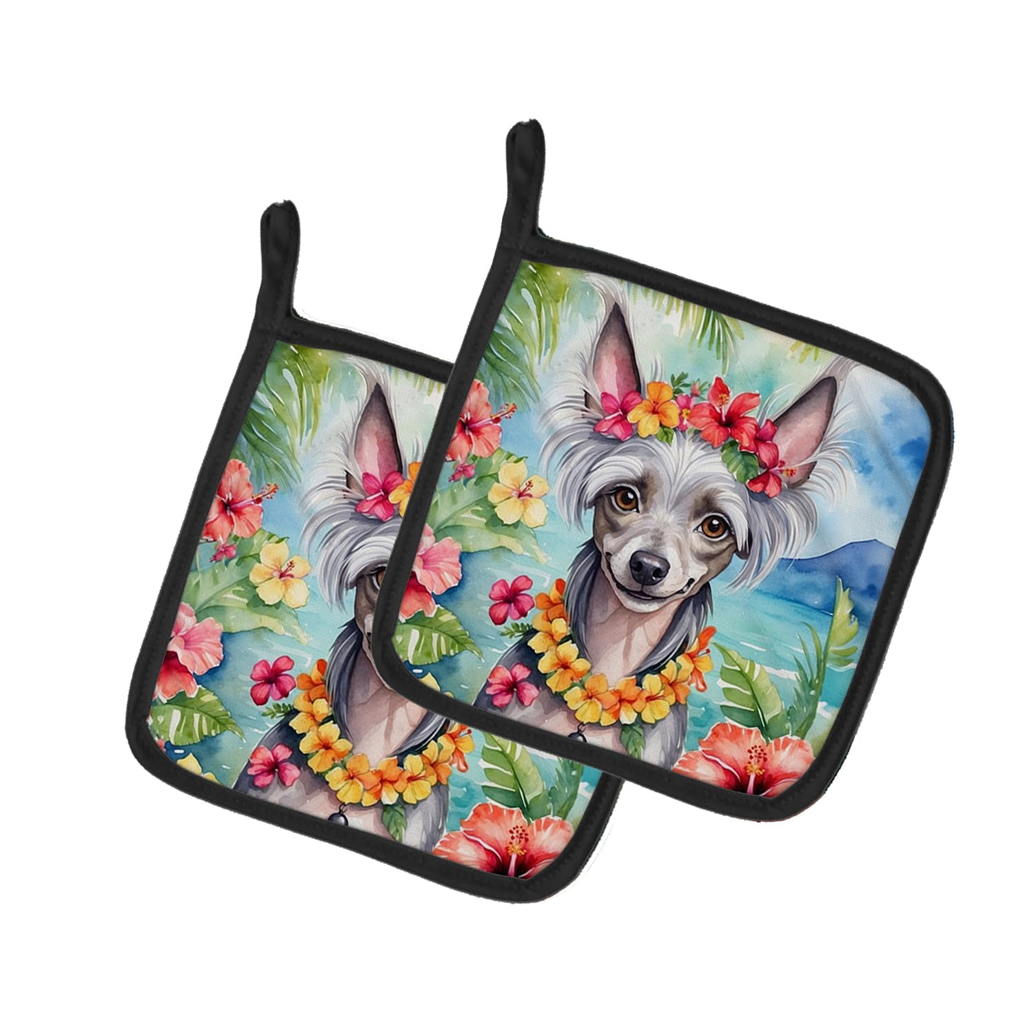Carolines Treasures 7.5 x 7.5 in. Unisex Chinese Crested Luau Pair of Pot Holder