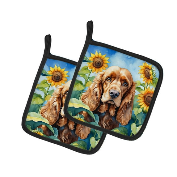 Carolines Treasures 7.5 x 7.5 in. Unisex Cocker Spaniel in Sunflowers Pair of Pot Holder