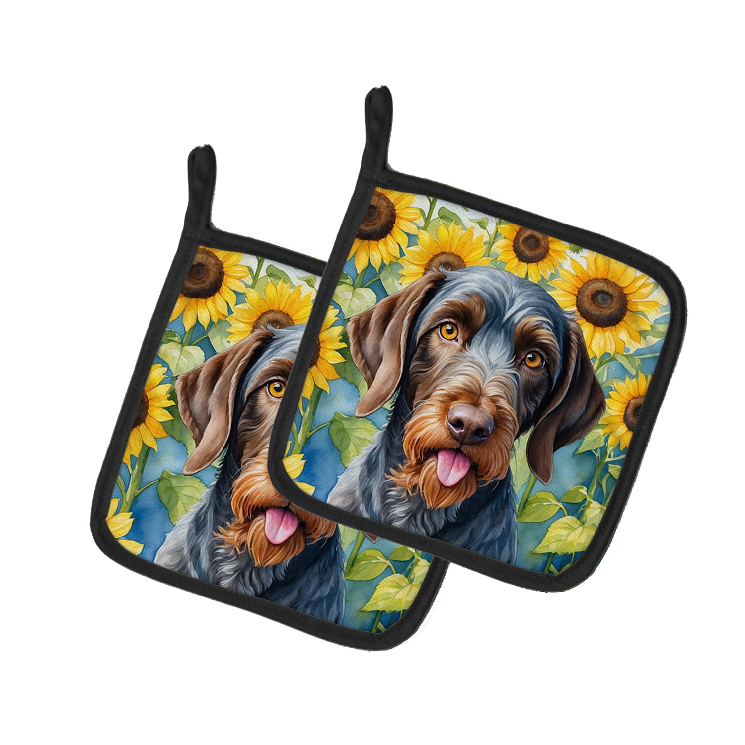 Carolines Treasures 7.5 x 7.5 in. Unisex German Wirehaired Pointer in Sunflowers Pair of Pot Holder