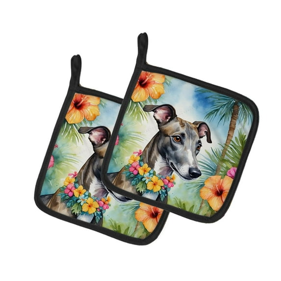 Carolines Treasures 7.5 x 7.5 in. Unisex Greyhound Luau Pair of Pot Holder