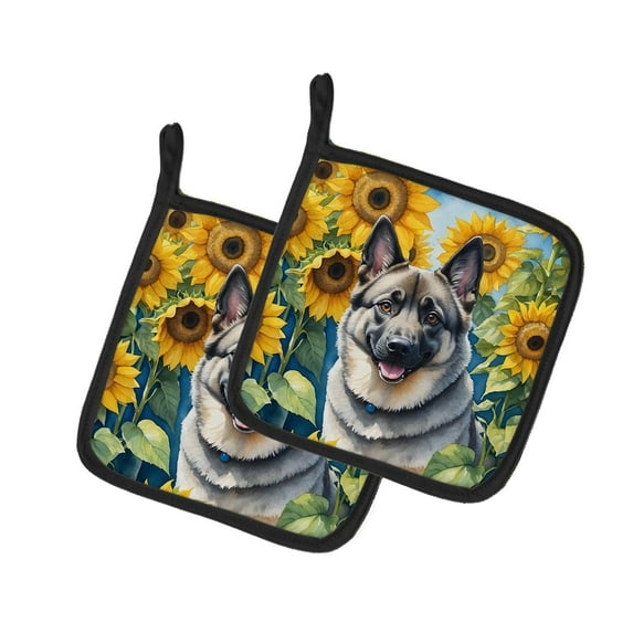 Carolines Treasures 7.5 x 7.5 in. Unisex Norwegian Elkhound in Sunflowers Pair of Pot Holder