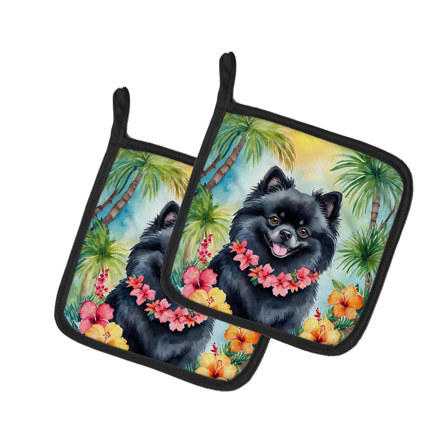 Carolines Treasures 7.5 x 7.5 in. Unisex Pomeranian Luau Pair of Pot Holder