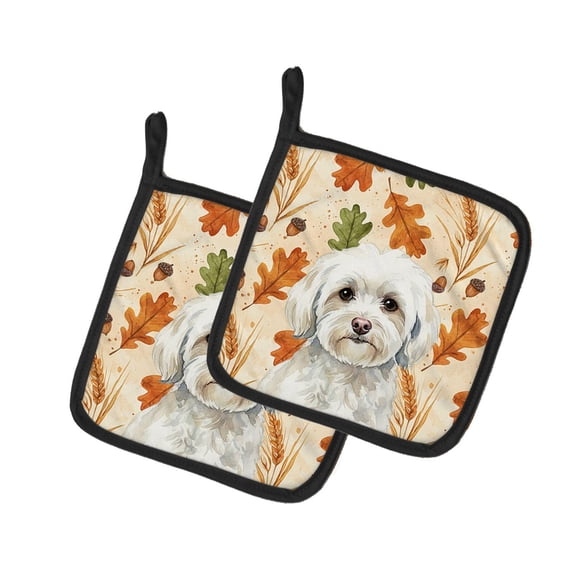 Caroline's Treasures White Havanese Heirloom Fall Pair of Pot Holders Pair 7.5x7.5 Quilted Insulated Hot Pads Decorative Kitchen Gift Made in USA