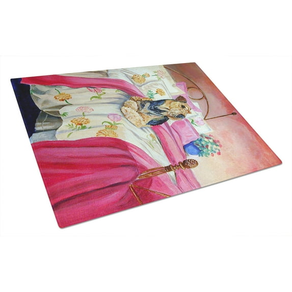 Carolines Treasures 7006LCB Airedale Waiting on Mom Glass Cutting Board Large, 12H x 16W, multicolor