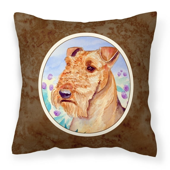 Carolines Treasures 7007PW1414 Airedale Terrier in Flowers Fabric Decorative Pillow 14Hx14W multicolor