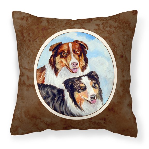 Carolines Treasures 7009PW1414 Australian Shepherd What a pair Fabric Decorative Pillow  14Hx14W multicolor