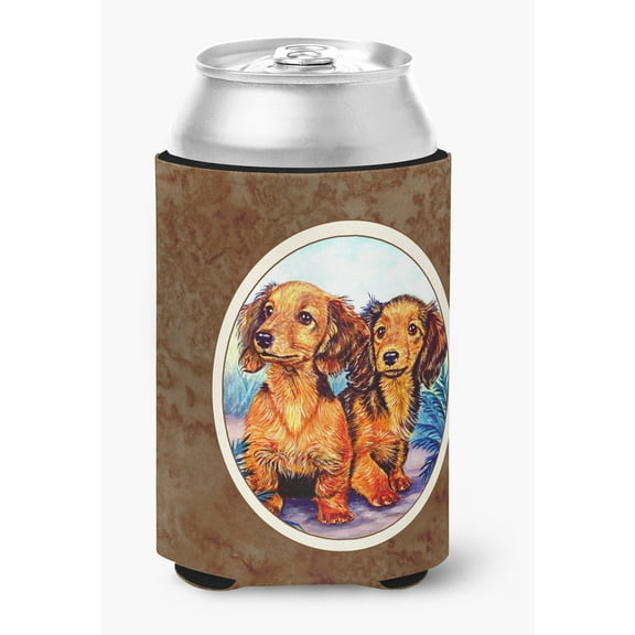 Carolines Treasures 7022CC Long Hair Red Dachshund Two Peas Can or Bottle Hugger Can Hugger multicolor