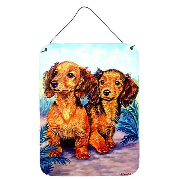 Carolines Treasures 7022DS1216 Long Hair Red Dachshund Two Peas Wall or Door Hanging Prints 12x16 multicolor