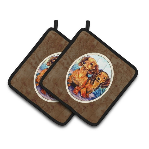 Carolines Treasures 7022PTHD Long Hair Red Dachshund Two Peas Pair of Pot Holders , 7.5HX7.5W, multicolor