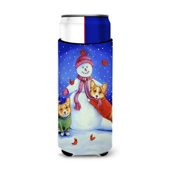 Carolines Treasures 7048MUK Snowman with Corgi Ultra Hugger for slim cans Slim Can multicolor