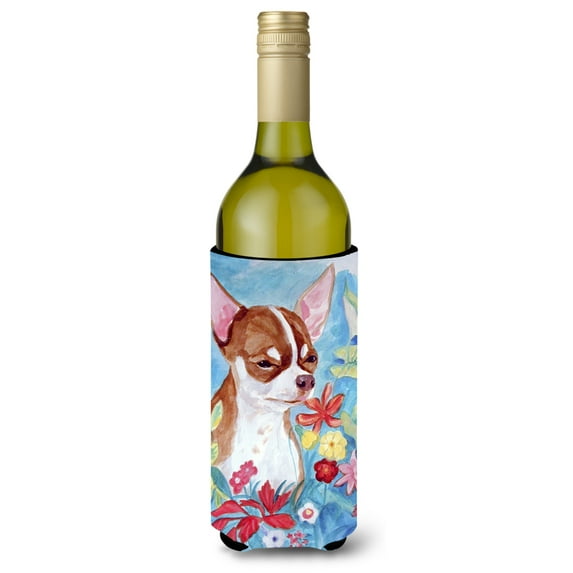 Carolines Treasures 7053LITERK Chihuahua in flowers Wine Bottle Hugger Wine Bottle multicolor