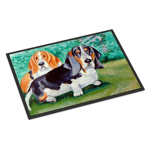 Carolines Treasures 7061JMAT Basset Hound Double Trouble Doormat 24x36 36"L x 24"W multicolor