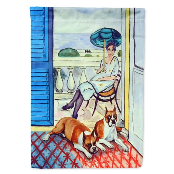 Carolines Treasures 7068-FLAG-PARENT Lady with her Boxer Flag multicolor