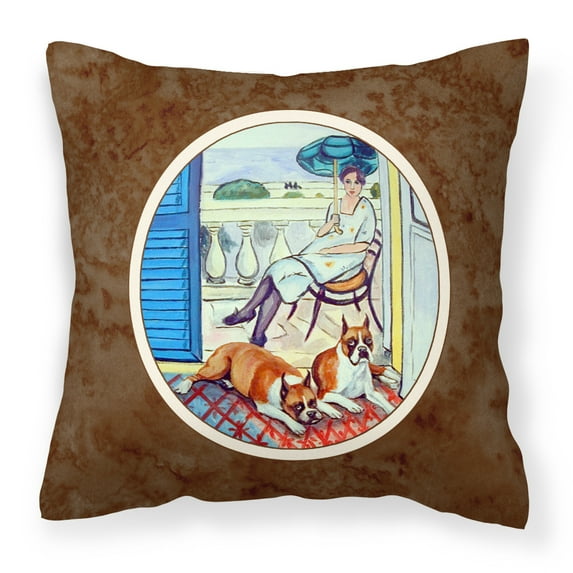 Carolines Treasures 7068PW1414 Lady with her Boxer Fabric Decorative Pillow 14Hx14W multicolor