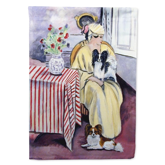 Carolines Treasures 7069-FLAG-PARENT Lady with her Papillon Flag multicolor