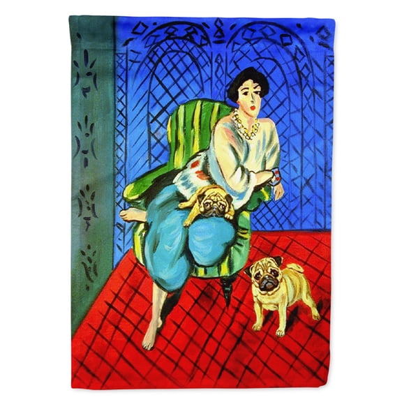 Carolines Treasures 7072-FLAG-PARENT Lady with her  Pug Flag  multicolor