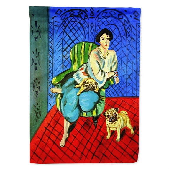 Carolines Treasures 7072-FLAG-PARENT Lady with her Pug Flag multicolor