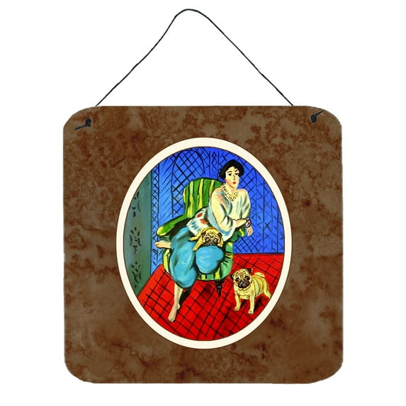 Carolines Treasures 7072DS66 Lady with her Fawn Pug Wall or Door Hanging Prints 6x6 multicolor