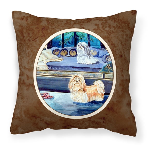 Carolines Treasures 7082PW1414 Shih Tzu Double Trouble Fabric Decorative Pillow 14Hx14W multicolor