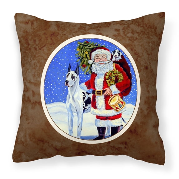 Carolines Treasures 7083PW1414 Harlequin Great Dane with Santa Claus Fabric Decorative Pillow 14Hx14W multicolor