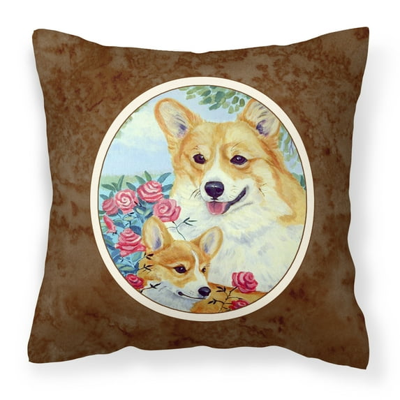 Carolines Treasures 7084PW1414 Corgi Momma loves Roses Fabric Decorative Pillow  14Hx14W multicolor
