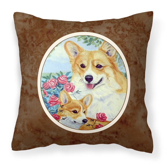 Carolines Treasures 7084PW1414 Corgi Momma loves Roses Fabric Decorative Pillow 14Hx14W multicolor