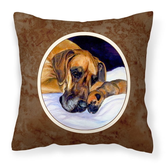 Carolines Treasures 7099PW1414 Natural Eared Fawn Great Dane Momma and Puppy Fabric Decorative Pillow 14Hx14W