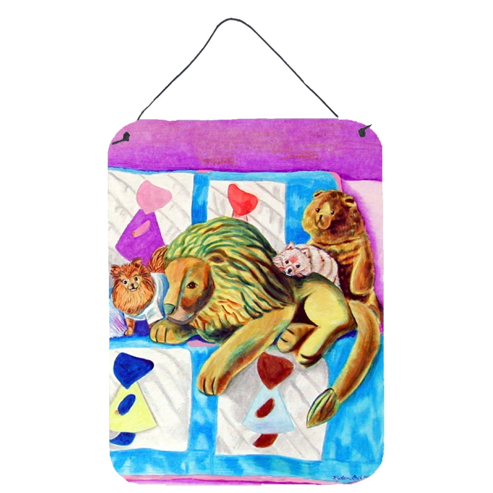 Colorful Pomeranian and Toy Tiger Metal Wall Hanging Print