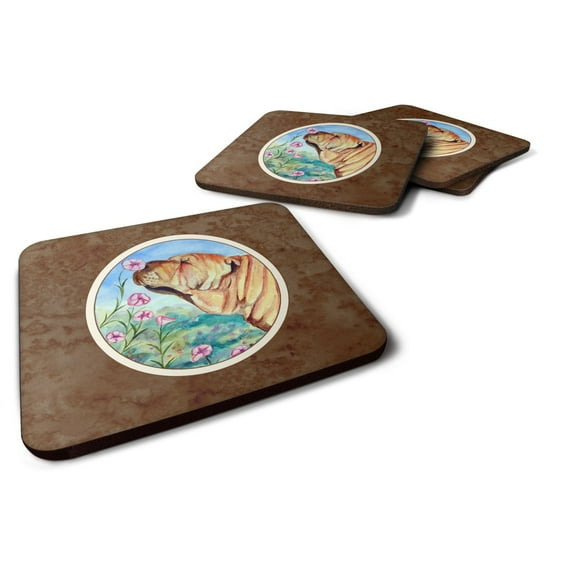 Carolines Treasures 7105FC Shar Pei Smell the flowers Foam Coaster Set of 4 3 1/2 x 3 1/2 multicolor