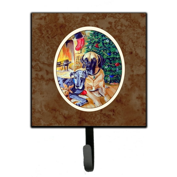 Carolines Treasures 7111SH4 Fawn and Blue Great Dane waiting on Christmas Leash or Key Holder 7Hx4.25W multicolor