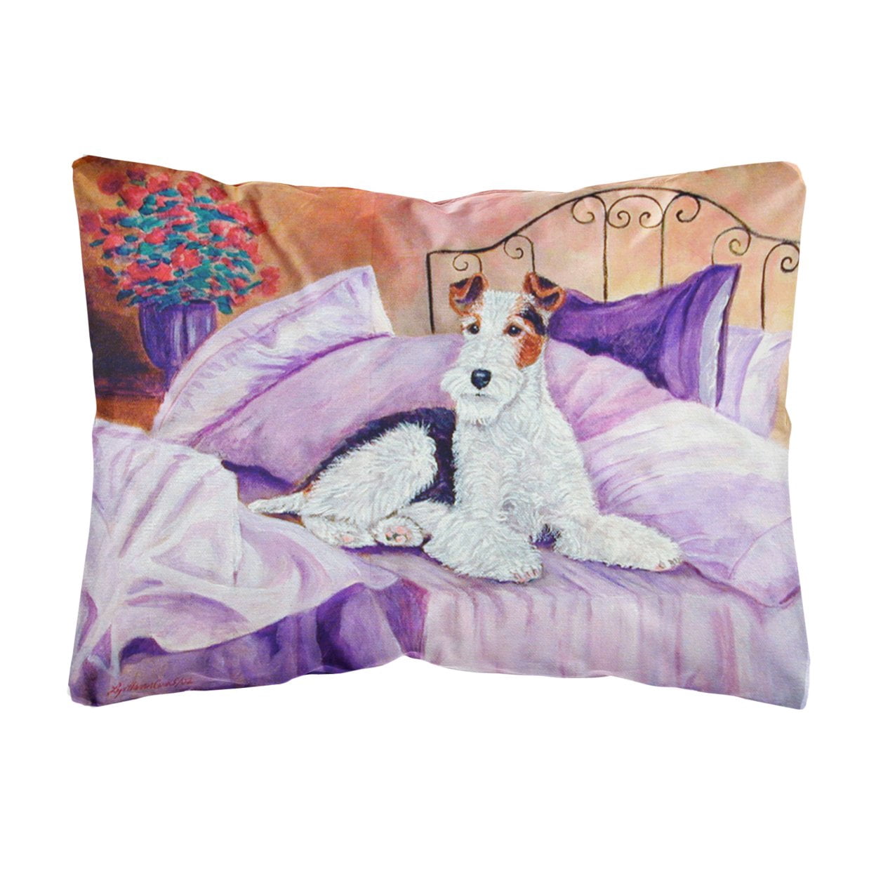 Carolines Treasures 7121PW1216 Fox Terrier Waiting on Mom Decorative Canvas Fabric Pillow, 12H x16W, multicolor