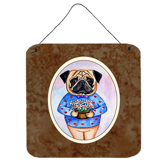 Carolines Treasures 7132DS66 Pug Valentines Hearts Wall or Door Hanging Prints 6x6 multicolor