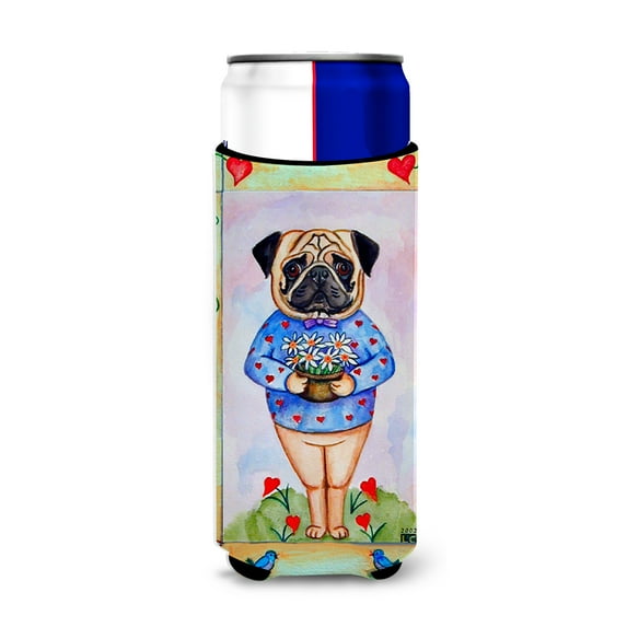 Carolines Treasures 7132MUK Pug Valentines Hearts Ultra Hugger for slim cans Slim Can multicolor