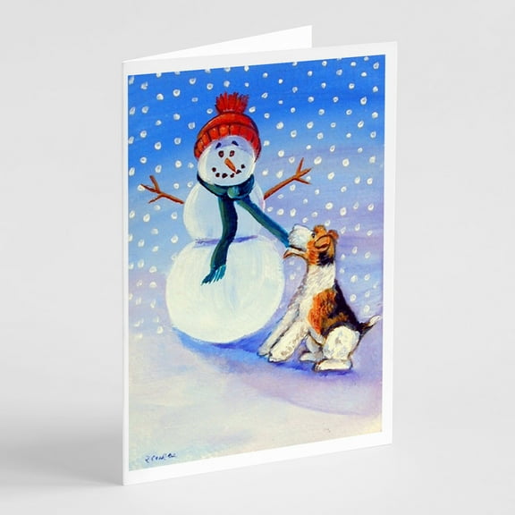 Caroline's Treasures Snowman with Fox Terrier Greeting Cards with Envelopes, 5" x 7" (8 Count)