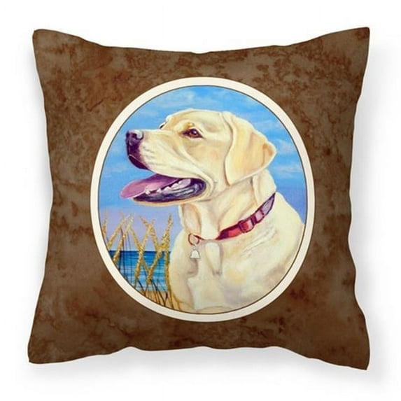 Carolines Treasures 7158PW1414 Yellow Labrador at the Beach Fabric Decorative Pillow  14Hx14W multicolor