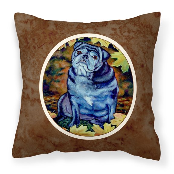 Carolines Treasures 7159PW1414 Old Black Pug in Fall Leaves Fabric Decorative Pillow 14Hx14W multicolor