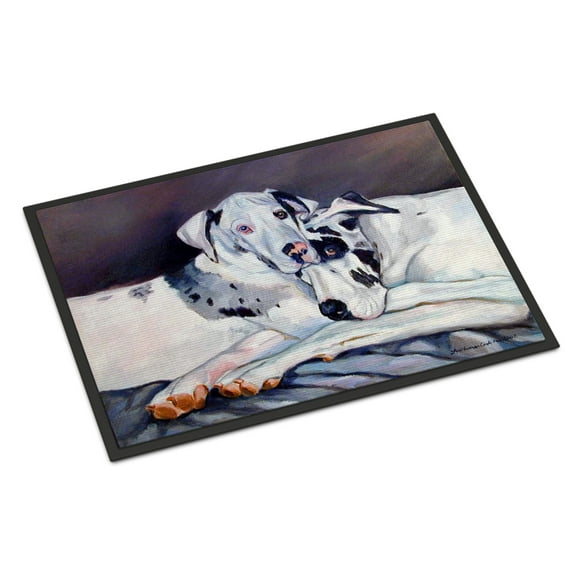 Carolines Treasures 7163JMAT Harlequin Natural Great Danes Doormat 24x36 36"L x 24"W multicolor