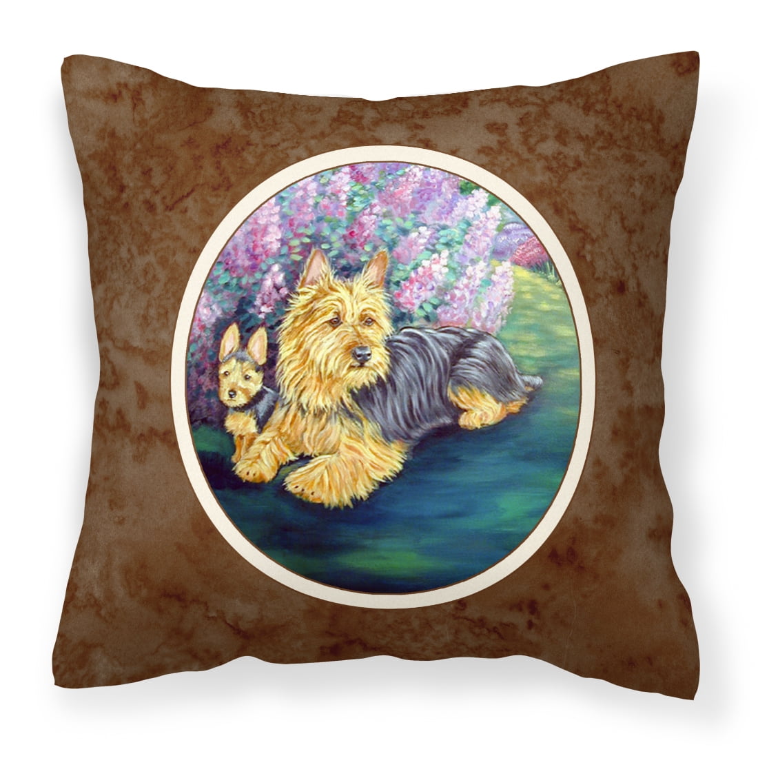 Carolines Treasures 7209PW1414 Australian Terrier and Puppy Fabric Decorative Pillow 14Hx14W multicolor